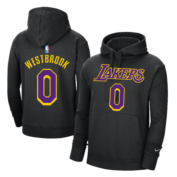 Men's Los Angeles Lakers #0 Russell Westbrook 2021 Black Pullover Hoodie Men's Los Angeles Lakers #0 Russell Westbrook 2021 Black Pullover Hoodie